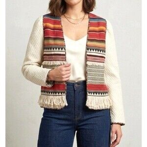 Alix of Bohemia Quilted Fringe Boho Patchwork Jacket Coat Southwestern Large